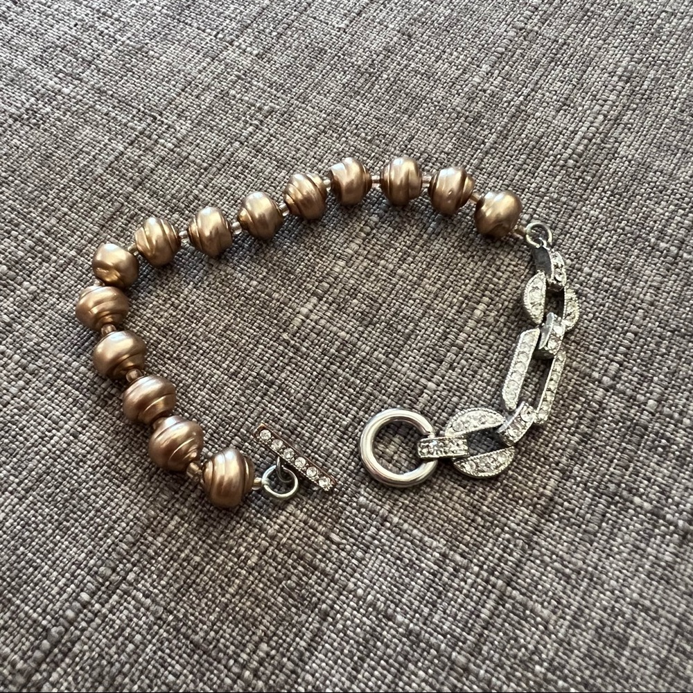 Gold bead pearl and bling bracelet